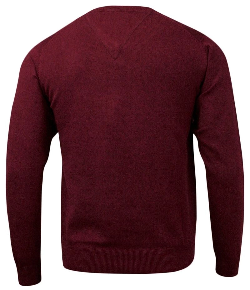 Sweter Bordowy w Serek Klasyczny Męski  Bawełniany (V-neck) - 