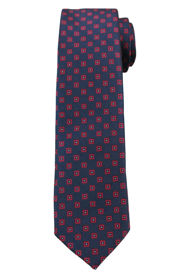 Ciemnogranatowy Elegancki Krawat -Angelo di Monti- 6 cm, Męski, W Czerwone Kwadraciki