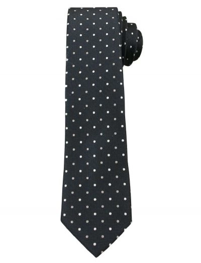 Ciemnogranatowy Elegancki Krawat Męski -ALTIES- 6 cm, w Biało-Szare Kropki, Groszki