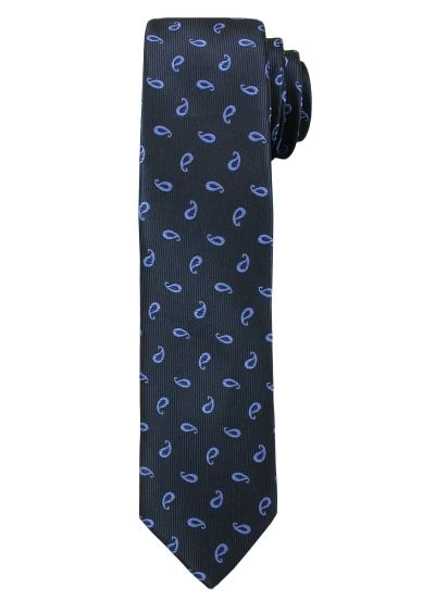 Ciemnogranatowy Elegancki Męski Krawat -ALTIES- Błękitny Wzór Paisley