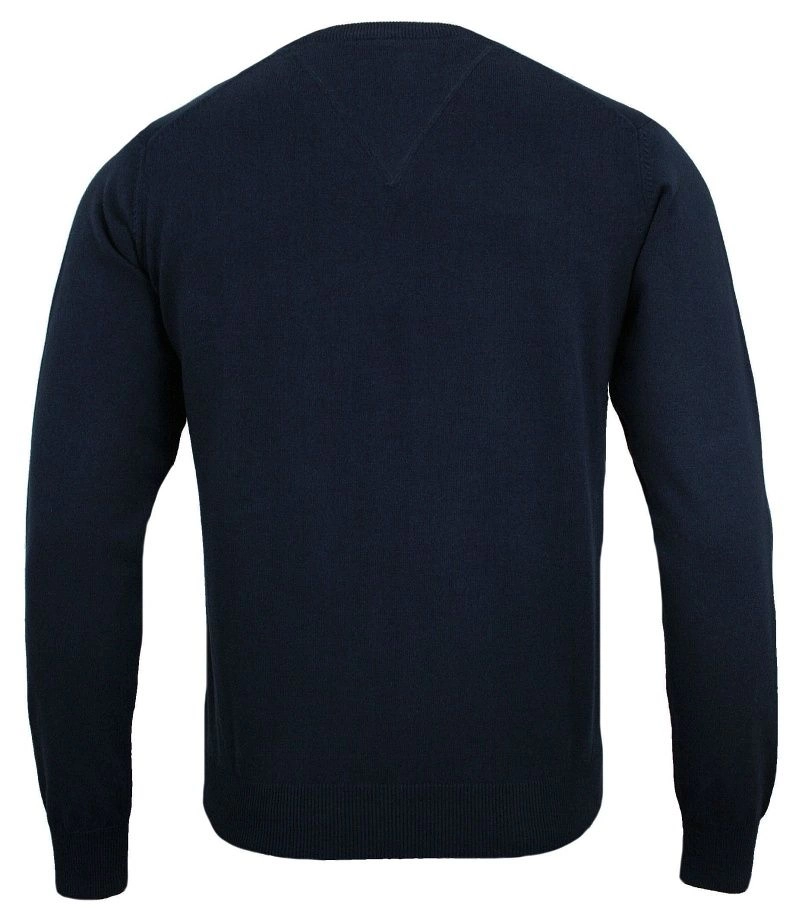 Sweter Ciemnogranatowy Elegancki Męski, 100% Bawełna, Dekolt w Serek (V-neck) - Adriano Guinari -