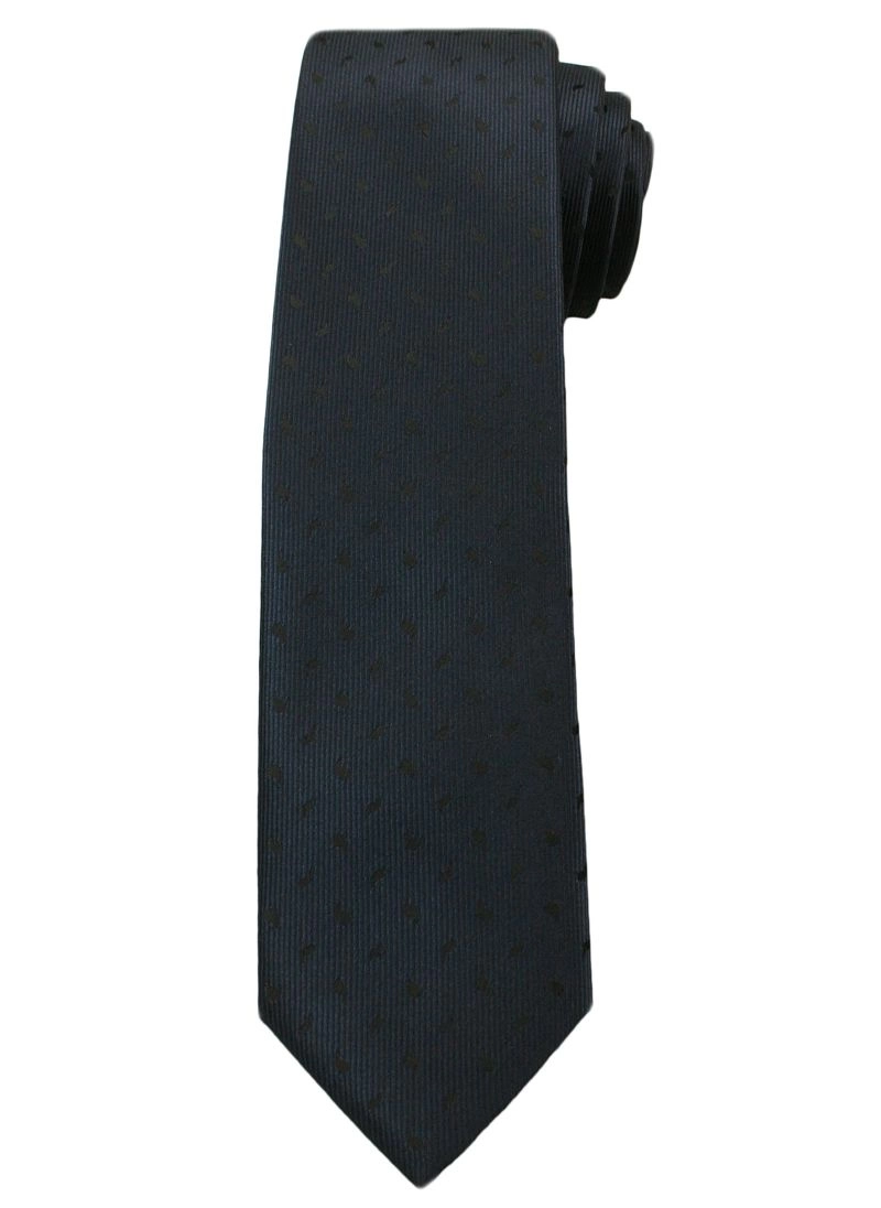 Krawat Męski w Czarny Wzorek, Błyszczący - 6 cm - Angelo di Monti, Ciemnogranatowy 