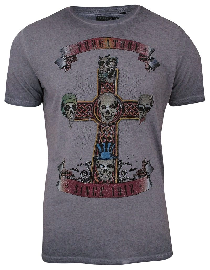 Ciemnoliliowa Męska Koszulka (T-shirt) - Brave Soul - Trupie Czaszki na Krzyżu