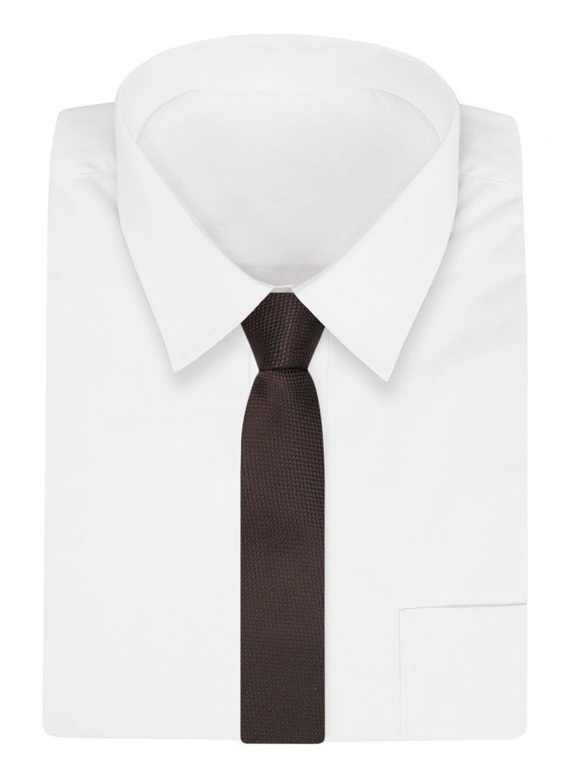 Ciemny Brązowy Elegancki Krawat -Chattier- 6,5cm, Męski, w Drobny Rzucik, Kaszkę