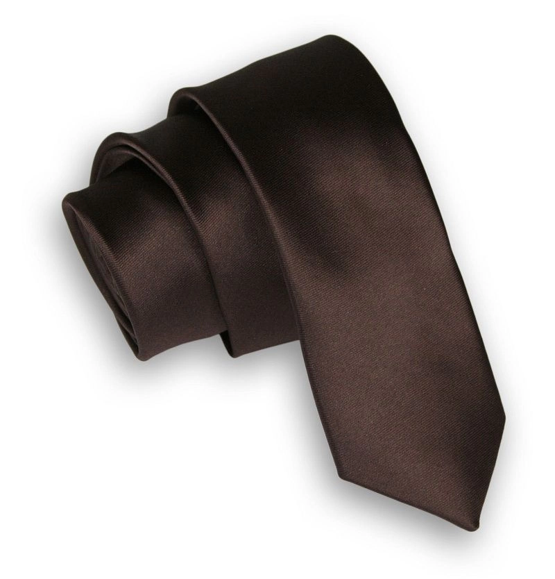 Ciemny Brązowy Stylowy Krawat (Śledź) Męski -ALTIES- 5 cm, Wąski, Gładki