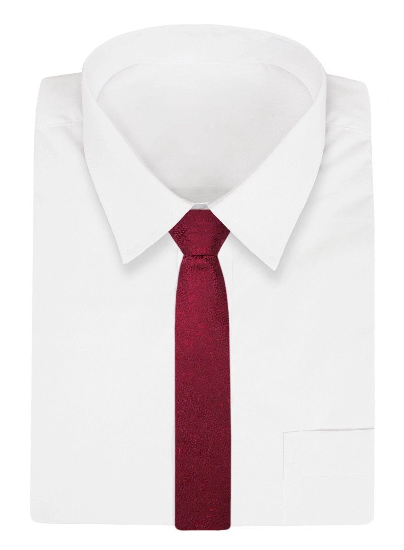 Ciemny Czerwony Elegancki Męski Krawat -ALTIES- 7cm, Klasyczny, w Tłoczony Wzór Florystyczny