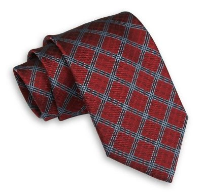 Ciemny Czerwony Męski Krawat -Chattier- 7,5cm, Klasyczny, Szeroki, Elegancki, w Kratkę