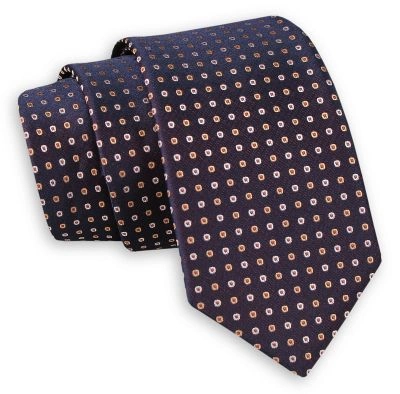 Ciemny Fioletowy Elegancki Krawat -Angelo di Monti- 6 cm, Męski, w Beżowe Kropki, Groszki