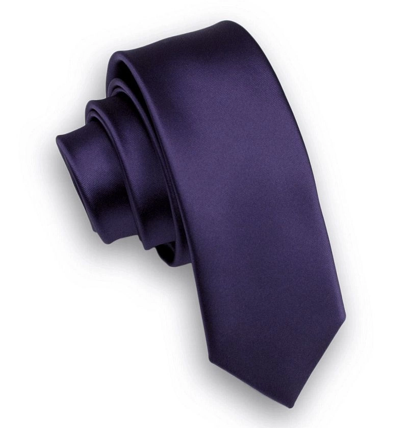 Ciemny Fioletowy Stylowy Krawat (Śledź) Męski -ALTIES- 5 cm, Wąski, Gładki