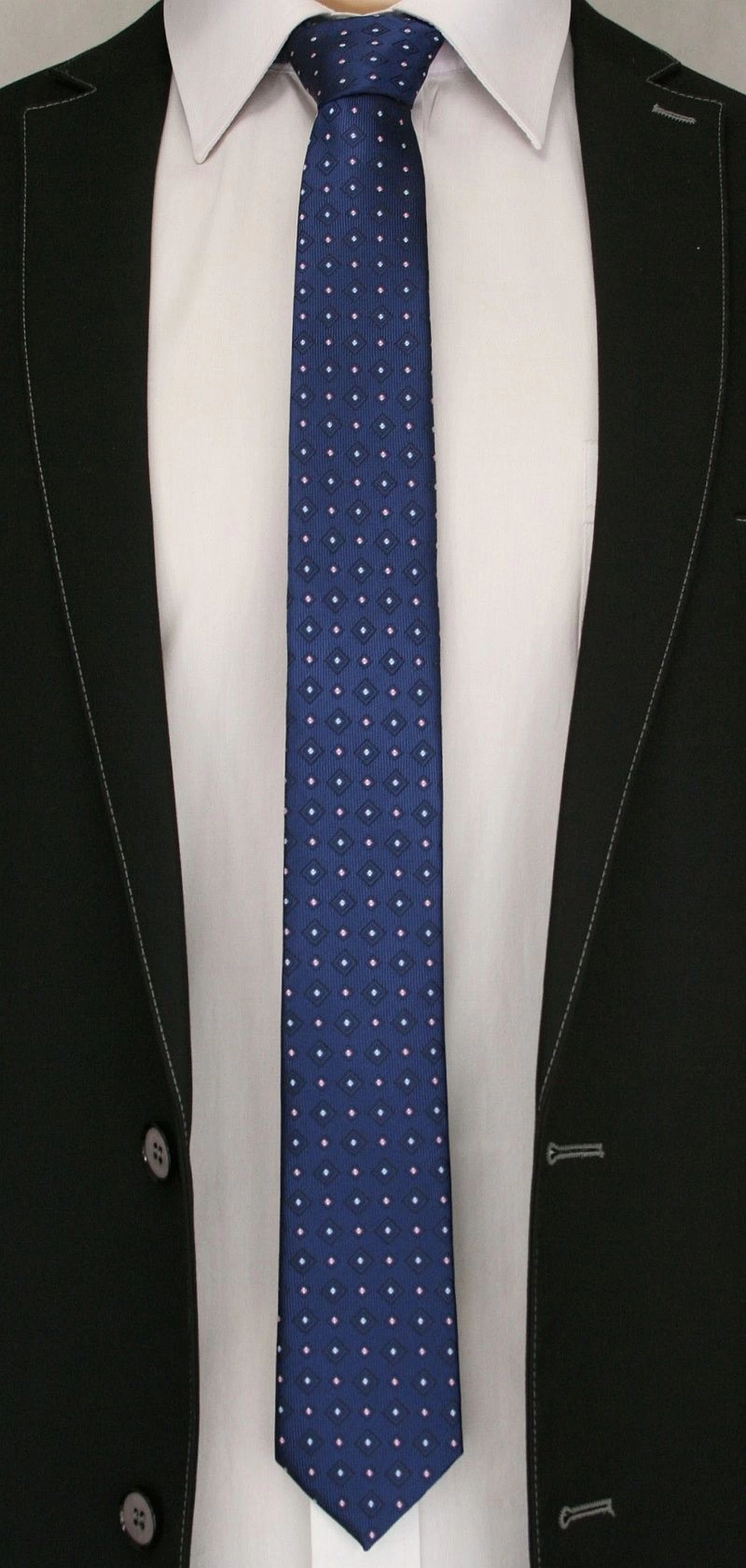 Ciemny Granatowy Elegancki Krawat -Angelo di Monti- 6 cm, Męski, Wzór Geometryczny