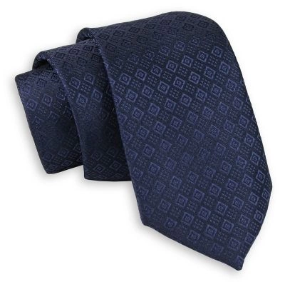 Ciemny Granatowy Elegancki Krawat -Chattier- 6,5cm, Męski, w Tłoczony Wzór Geometryczny
