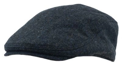 Ciemny Granatowy Męski Kaszkiet, Jesienno-Zimowy, Ocieplany -Pako Jeans- z Gumką, Klasyczny, Melanż