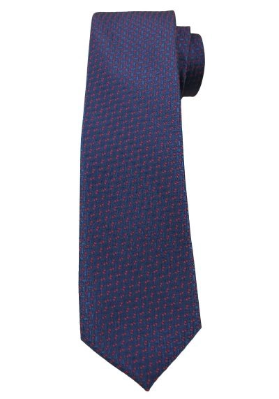 Ciemny Niebieski Elegancki Krawat -Angelo di Monti- 6 cm, Męski, w Czerwony Drobny Wzór
