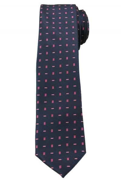Ciemny Niebieski Elegancki Krawat -Angelo di Monti- 6 cm, Męski, w Różowy Wzór