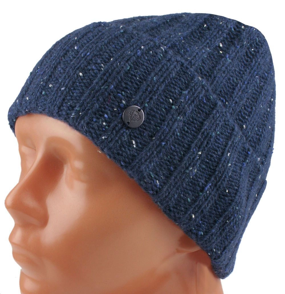 Ciepła, Wełnina Czapka (Beanie) - V. Fraas - Niebieski Melanż