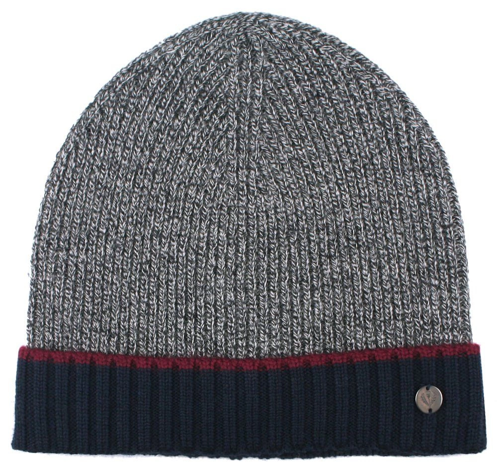 Ciepła, Wełnina Czapka (Beanie) - V. Fraas - Szary Melanż i Granat