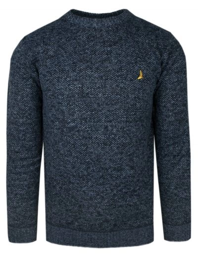 Ciepły Męski Sweter – U-Neck – Brave Soul - Granatowy Melanż