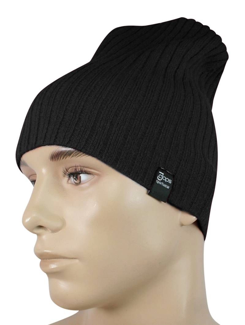 Czapka Czarna Jesienno-Zimowa, Beanie, Krasnal, Rozciągliwa, w Prążki