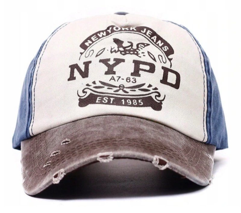 Czapka z Daszkiem, Granatowo-Beżowa, NYPD, New York, Wiosenno-Letnia, z Regulacją Rozmiaru
