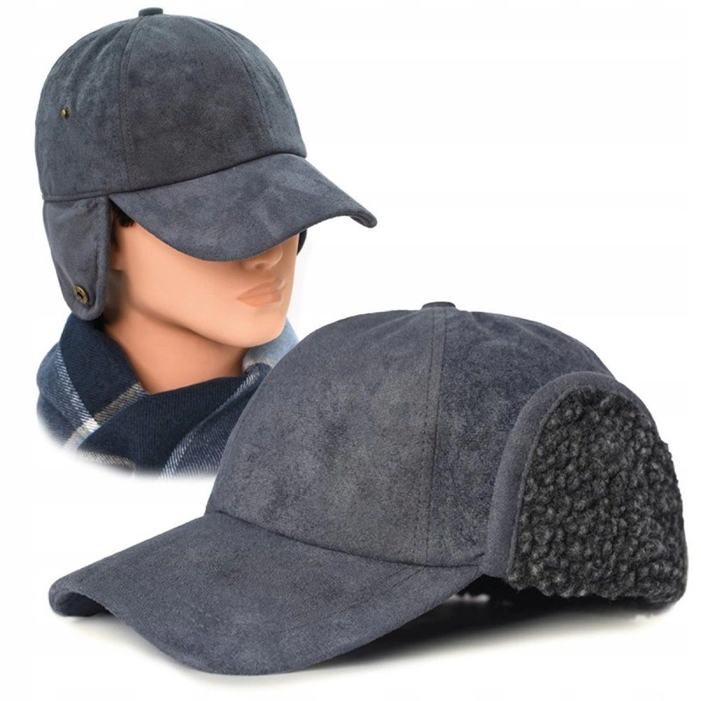 Czapka z Daszkiem (Ocieplana), Nauszniki - Pako Jeans- Ciemny Popiel