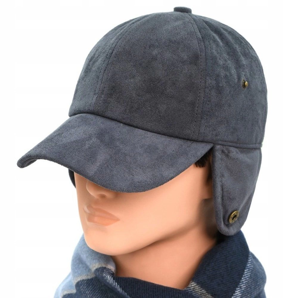 Czapka z Daszkiem (Ocieplana), Nauszniki - Pako Jeans- Ciemny Popiel