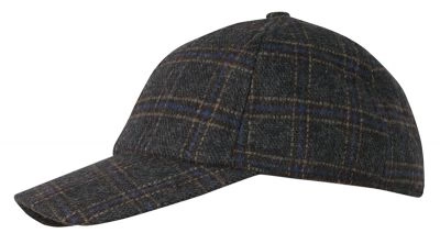 Czapka z Daszkiem, Popielata w Kratkę, Jesienno-Zimowa, Męska, Regulowana Paskiem -Pako Jeans