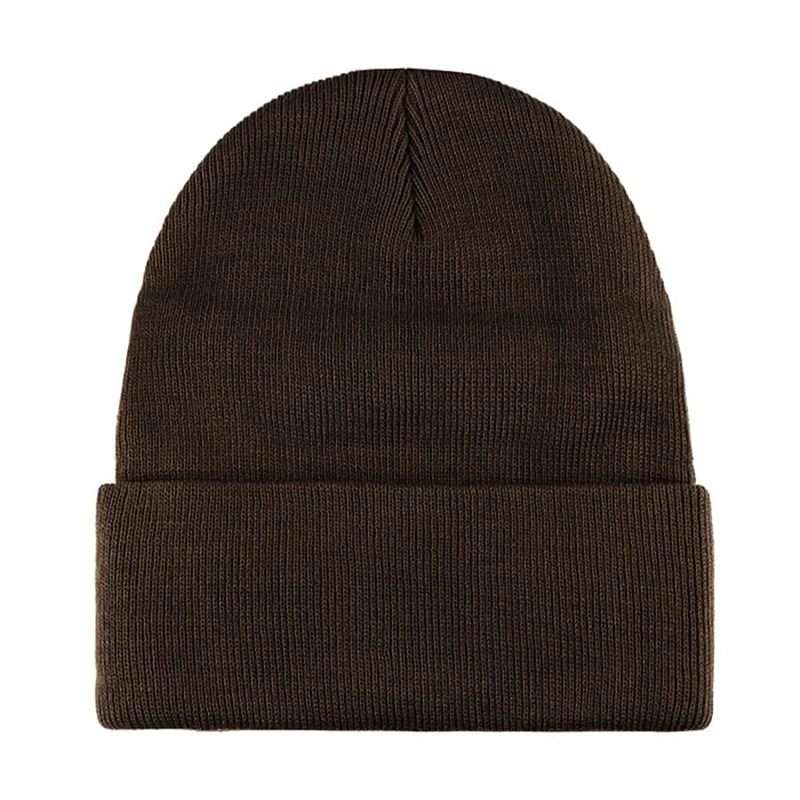 Czapka Zimowa Brązowa Beanie, Odwijana, Męska -EM Men's Accessories- Jednokolorowa