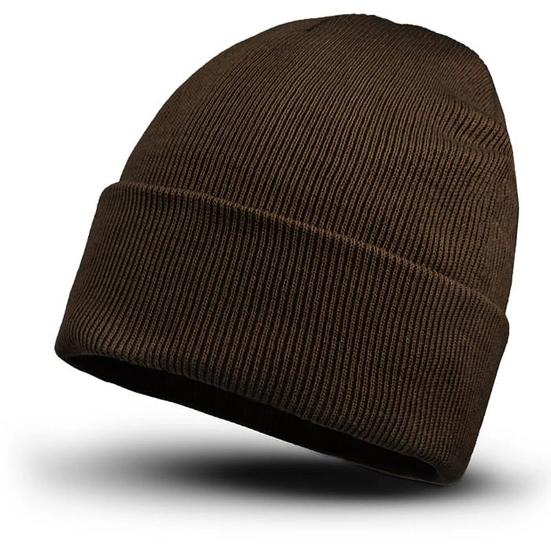 Czapka Zimowa Brązowa Beanie, Odwijana, Męska -EM Men's Accessories- Jednokolorowa