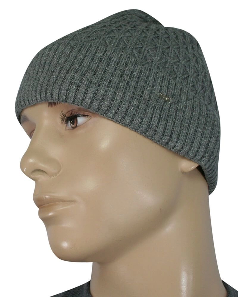 Czapka Zimowa, Elegancka Beanie, Szary, Wełniana, Klasyczna, Premium