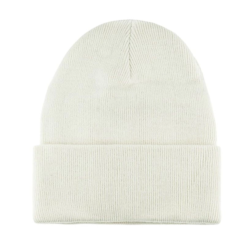 Czapka Zimowa Kremowa Beanie, Odwijana, Męska -EM Men's Accessories- Jednokolorowa