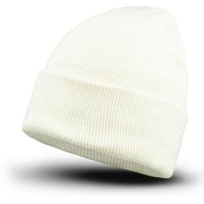 Czapka Zimowa Kremowa Beanie, Odwijana, Męska -EM Men's Accessories- Jednokolorowa