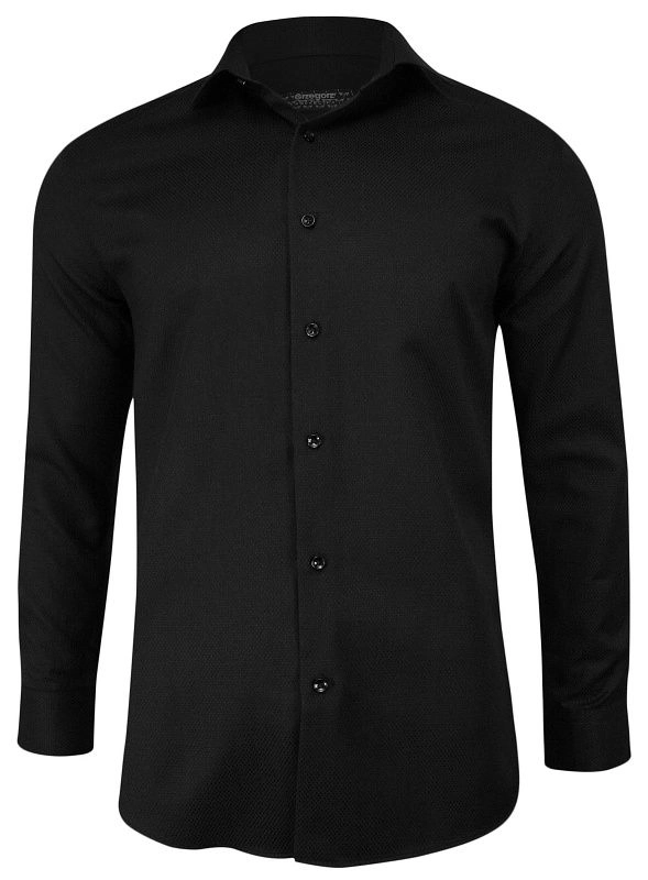 Czarna Bawełniana Koszula z Długim Rękawem -GRZEGORZ MODA MĘSKA- Taliowana, Tłoczony Wzór