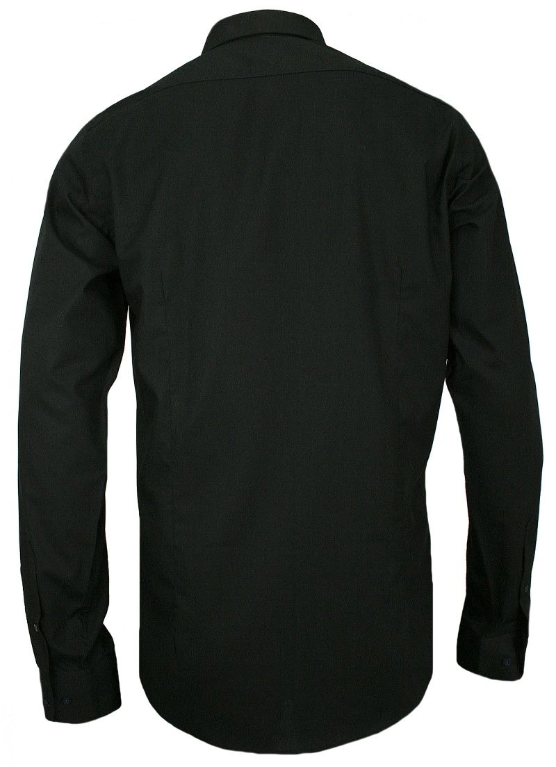 Czarna Koszula Męska z Długim Rękawem, 100% Bawełna -CHIAO- Taliowana, Gładka