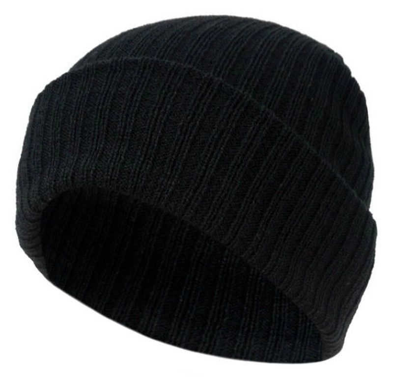 Czarna Męska Czapka, Prążkowana Beanie, Jesienno-Zimowa