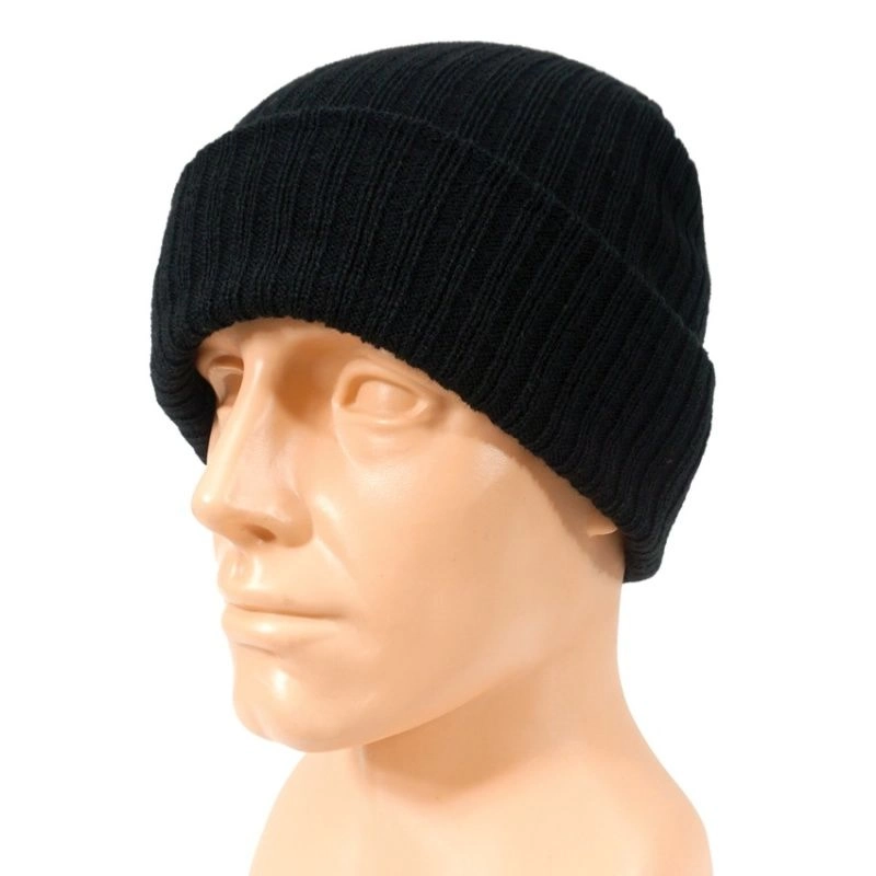 Czarna Męska Czapka, Prążkowana Beanie, Jesienno-Zimowa