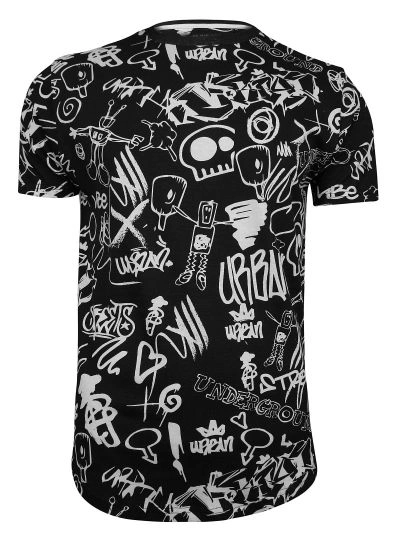 Czarno-Biały T-Shirt (Koszulka) z Nadrukiem -Brave Soul- Męski, 100% Bawełna, Graffiti, Roboty