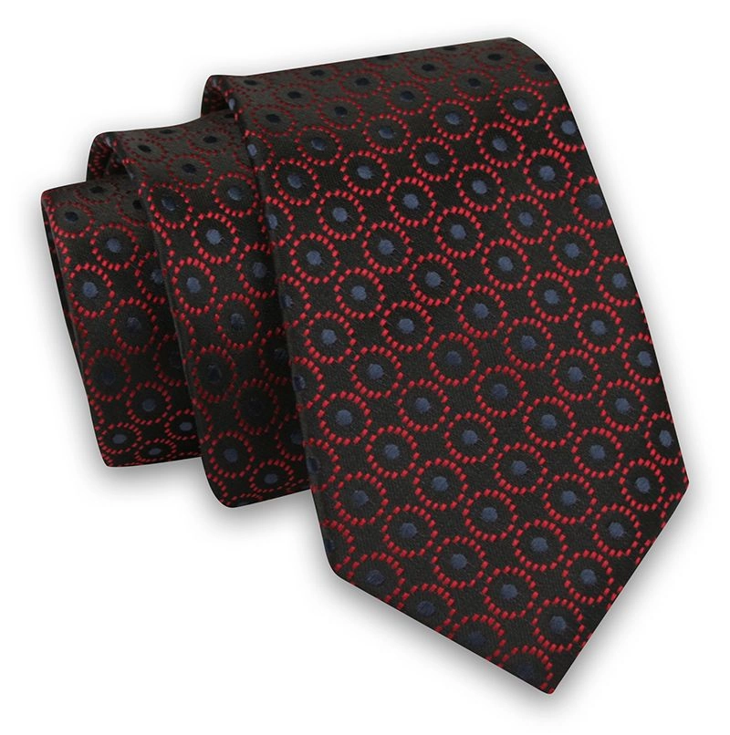 Czarno-Czerwony Elegancki Męski Krawat -Angelo di Monti- 6 cm, Wzór Geometryczny, Kółka, Koła