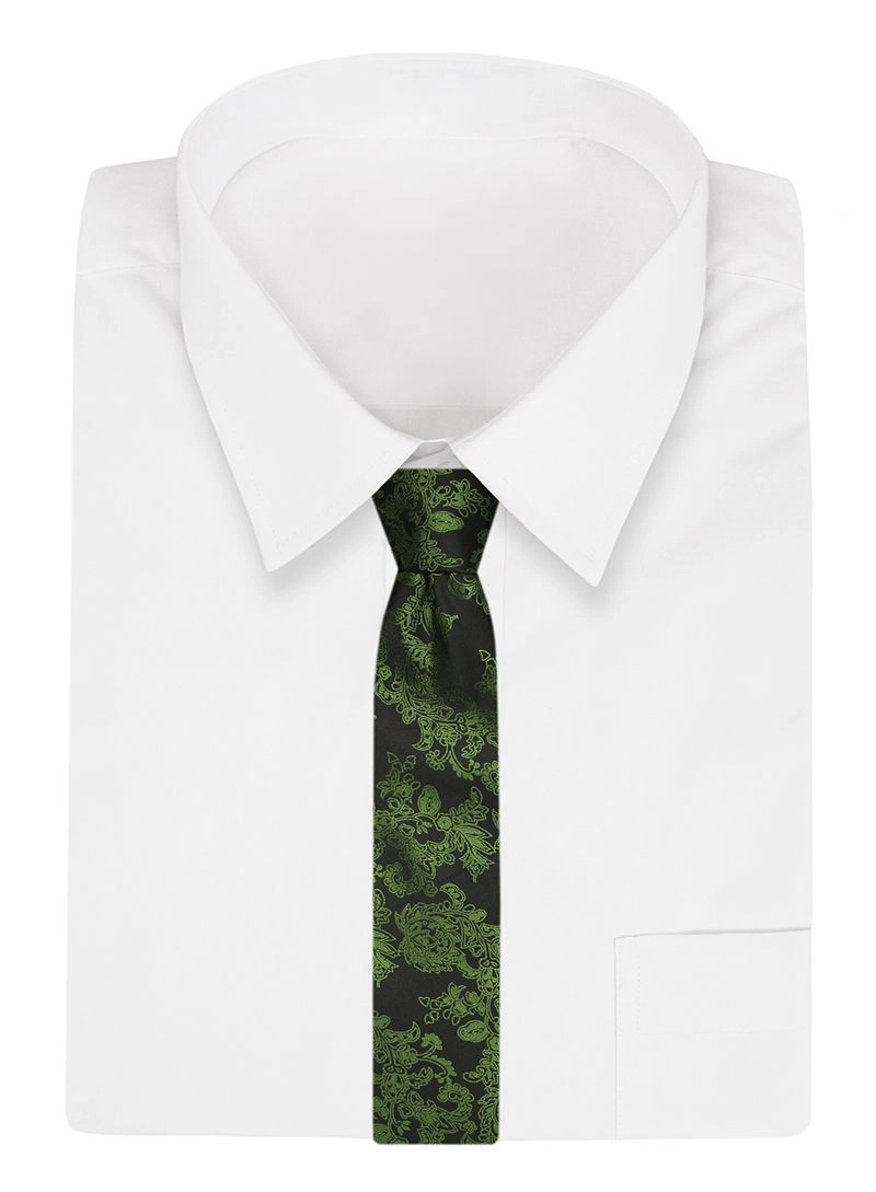 Czarno-Zielony Krawat -Chattier- 8 cm, Klasyczny, Elegancki, Wzór Orientalny, Butelkowa Zieleń