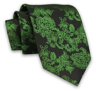 Czarno-Zielony Krawat -Chattier- 8 cm, Klasyczny, Elegancki, Wzór Orientalny, Butelkowa Zieleń