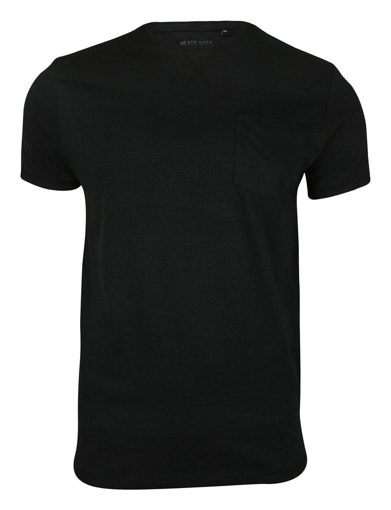 Czarny Bawełniany T-Shirt (Koszulka) z Kieszonką, Bez Nadruku - Brave Soul, Męski
