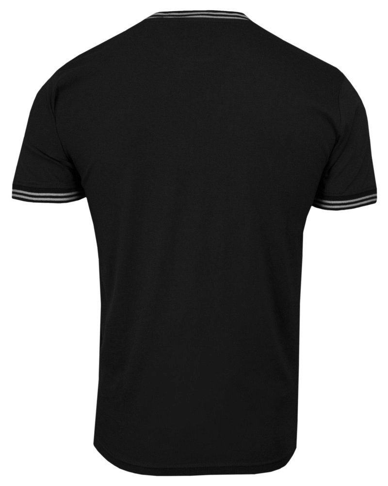 Czarny Bawełniany T-Shirt Męski Bez Nadruku -Brave Soul- Koszulka, Krótki Rękaw, z Białą Lamówką