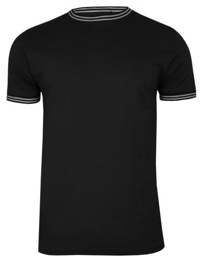 Czarny Bawełniany T-Shirt Męski Bez Nadruku -Brave Soul- Koszulka, Krótki Rękaw, z Białą Lamówką