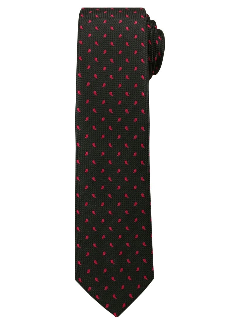 Czarny Elegancki Krawat -Angelo di Monti- 6 cm, Męski, w Czerwone Łezki
