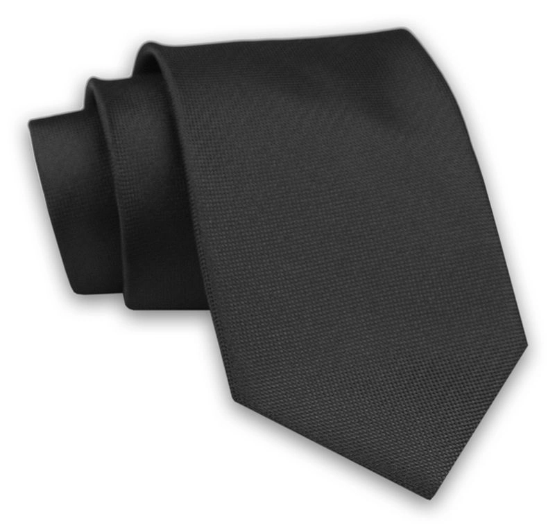 Czarny Jednokolorowy Męski Krawat -Chattier- 8cm, Klasyczny, Elegancki, w Drobny Rzucik