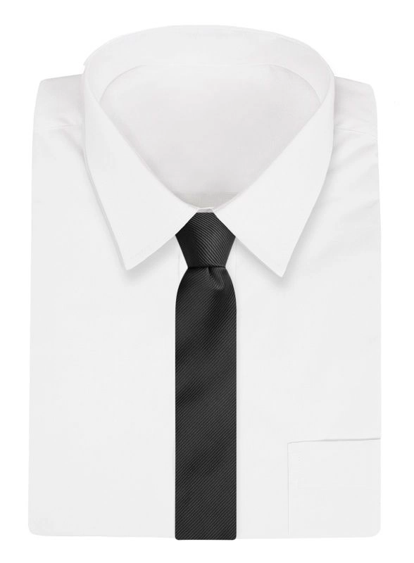 Czarny Klasyczny Szeroki Krawat -Angelo di Monti- 7 cm, Męski, w Tłoczony Prążek