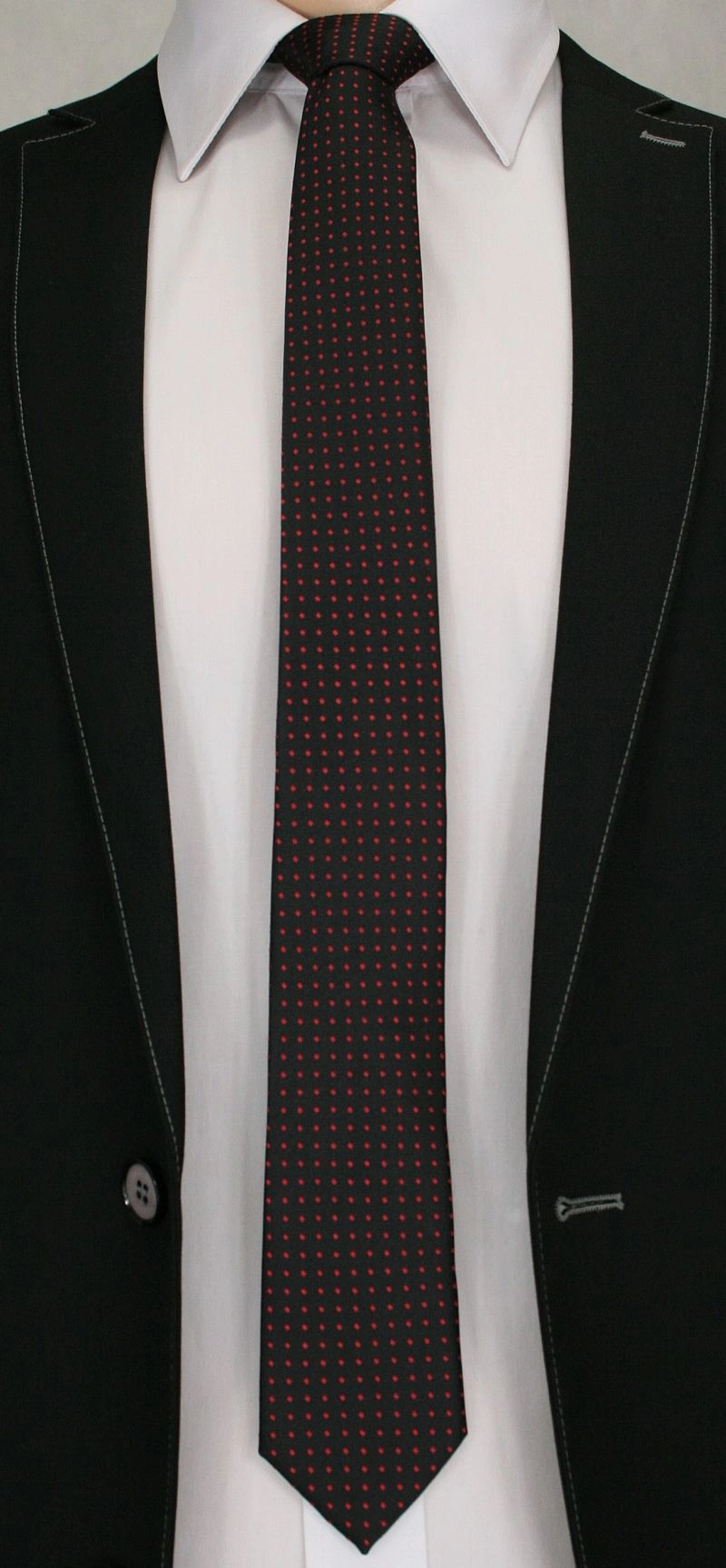 Oryginalny Męski Krawat w Drobne Groszki - 6 cm - Angelo di Monti, Czarny