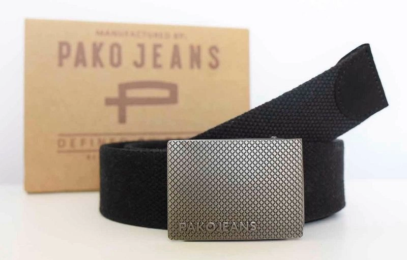 Czarny Materiałowy Pasek, Parciany -Pako Jeans- 110 cm, Militarny, Klamra Zaciskana Manualnie
