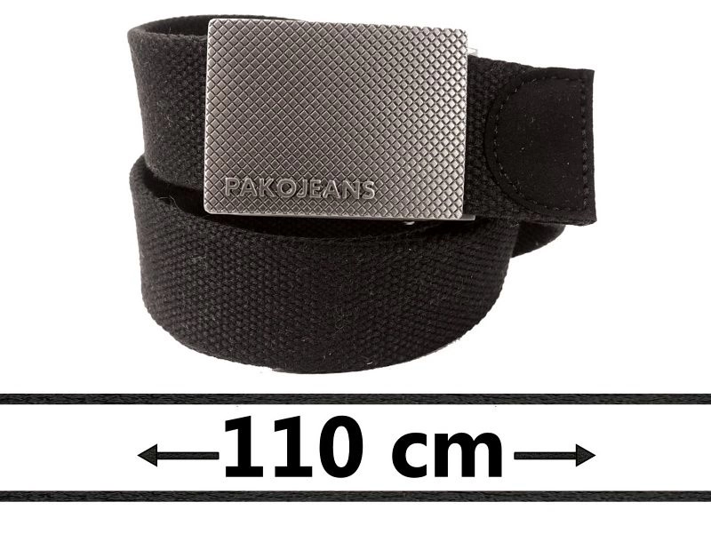 Czarny Materiałowy Pasek, Parciany -Pako Jeans- 110 cm, Militarny, Klamra Zaciskana Manualnie