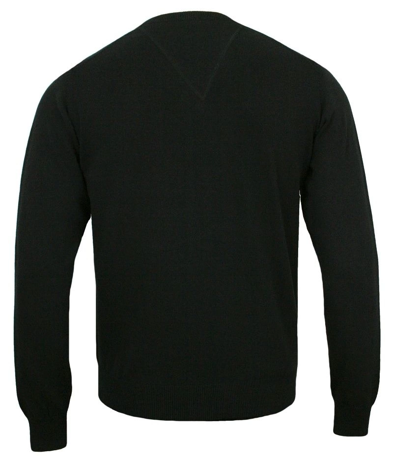 Sweter Czarny, Elegancki, Dekolt w Serek, Męski, Bawełniany (V-neck) - Adriano Guinari