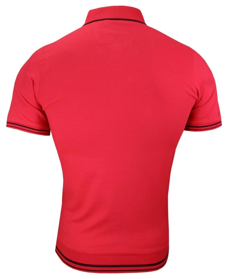Czerwona Męska Koszulka Polo z Nadrukiem, Krótki Rękaw, z Kołnierzykiem, Ściągaczem na Dole